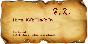 Hirs Kálmán névjegykártya
